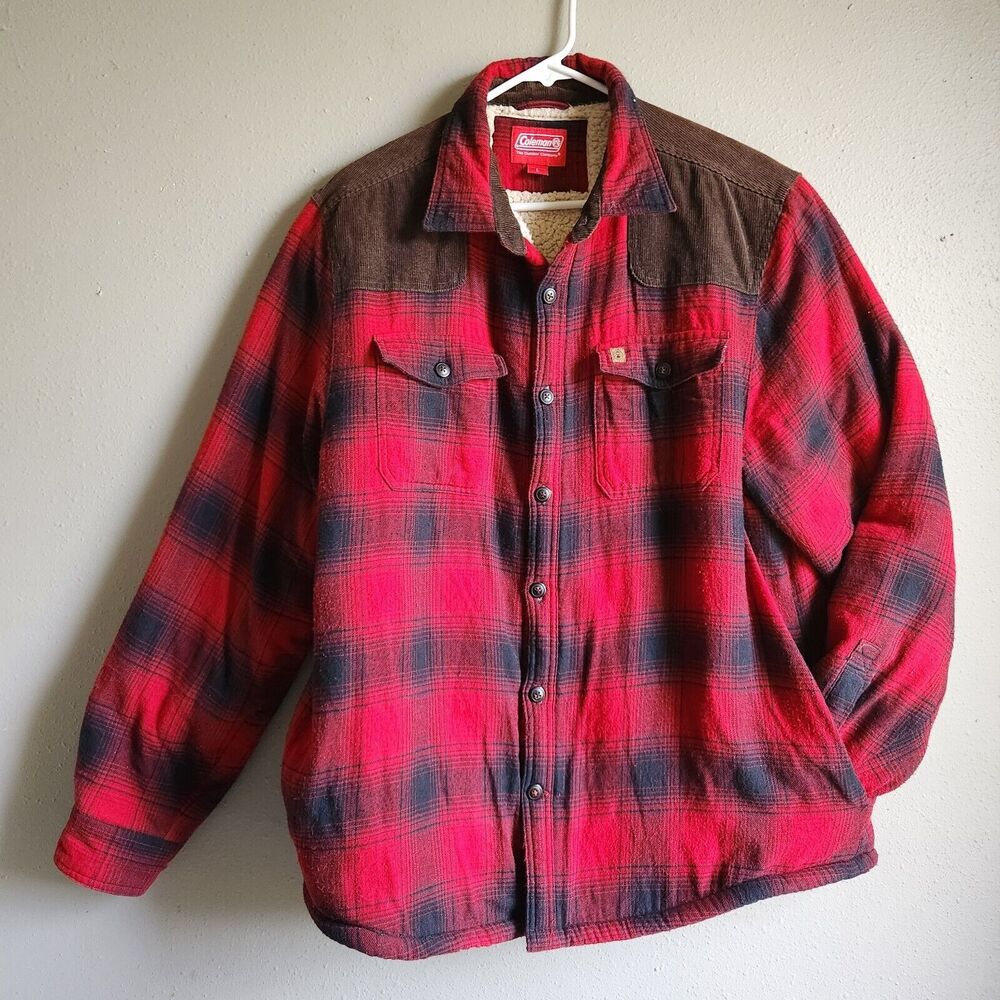 Coleman Red and Black Plaid Bomber Jacket with Corduroy Yoke